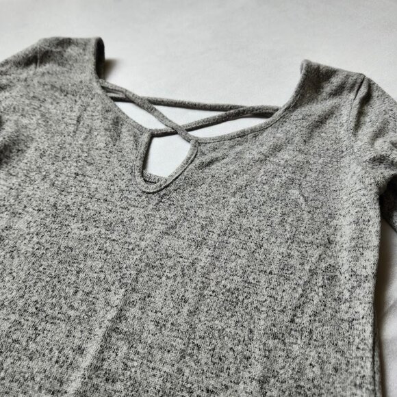 Popular Basics Bershka Gray Long Sleeve Dress | Crisscross Front Detail - Picture 4 of 5